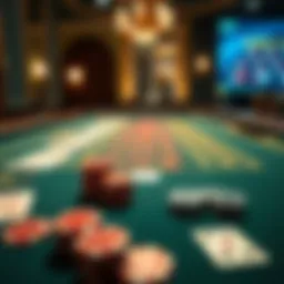 An elegant baccarat table setup with cards and chips