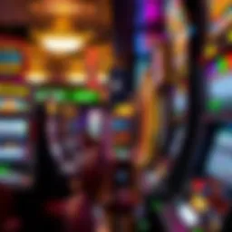 A vibrant casino environment featuring classic slot machines